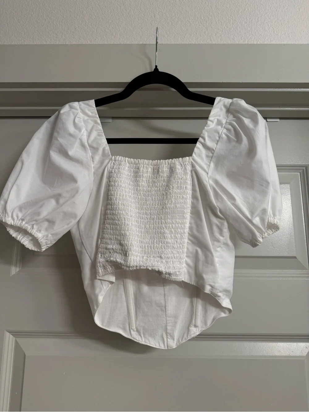 Abercrombie Square Neck Puff Sleeve White Top